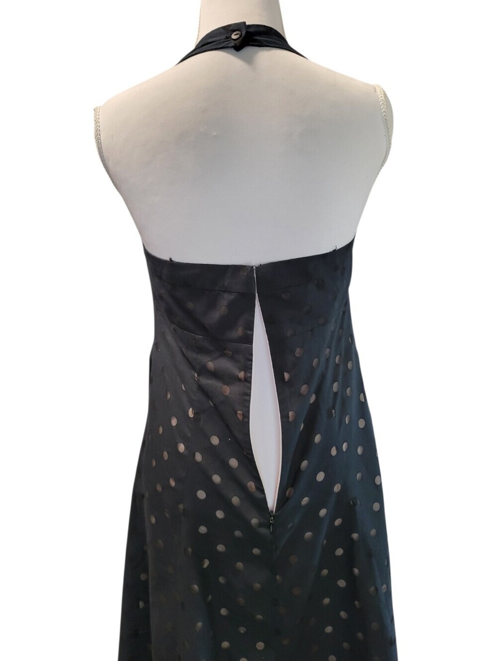 Maggy London Black Pale Pink Polka Dot Retro Inspired Halter Dress - Picture 7 of 11